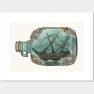 Barnacle Ship In A Bottle Posters and Art